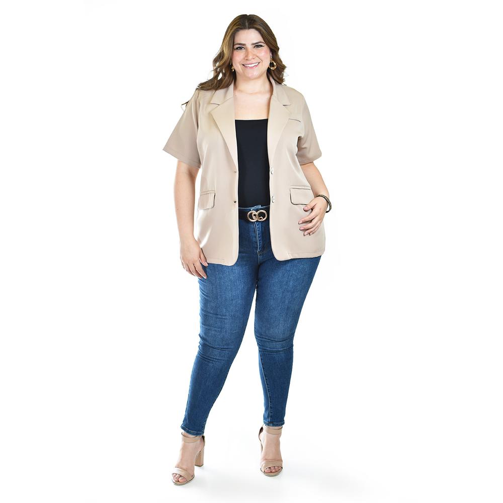 Foto 2 pulgar | Blazer De Manga Corta Roman Fashion /tallas Extras, 2561 (beige) Beige