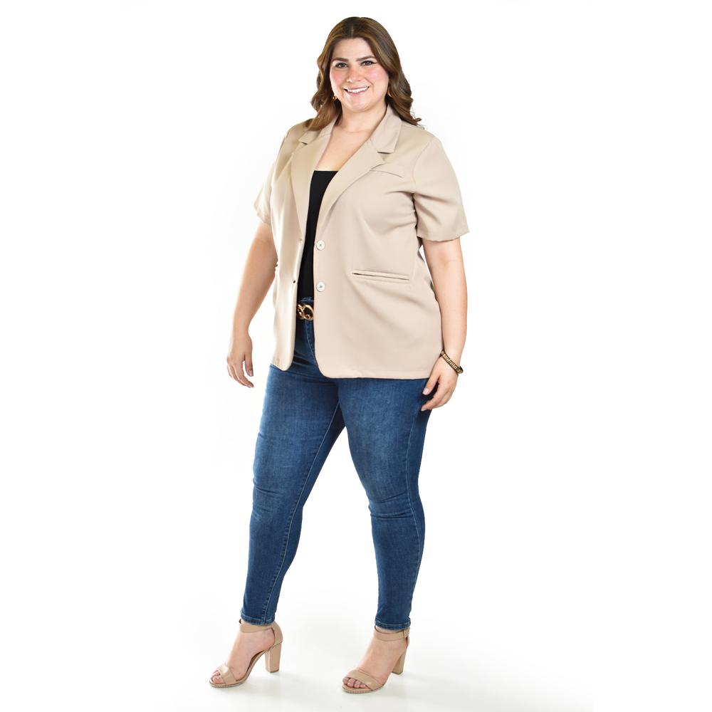 Foto 3 pulgar | Blazer De Manga Corta Roman Fashion /tallas Extras, 2561 (beige) Beige