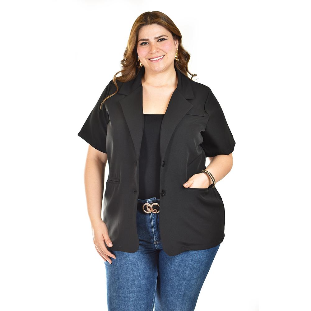 Foto 5 pulgar | Blazer De Manga Corta Roman Fashion /tallas Extras, 2561 (negro) Negro