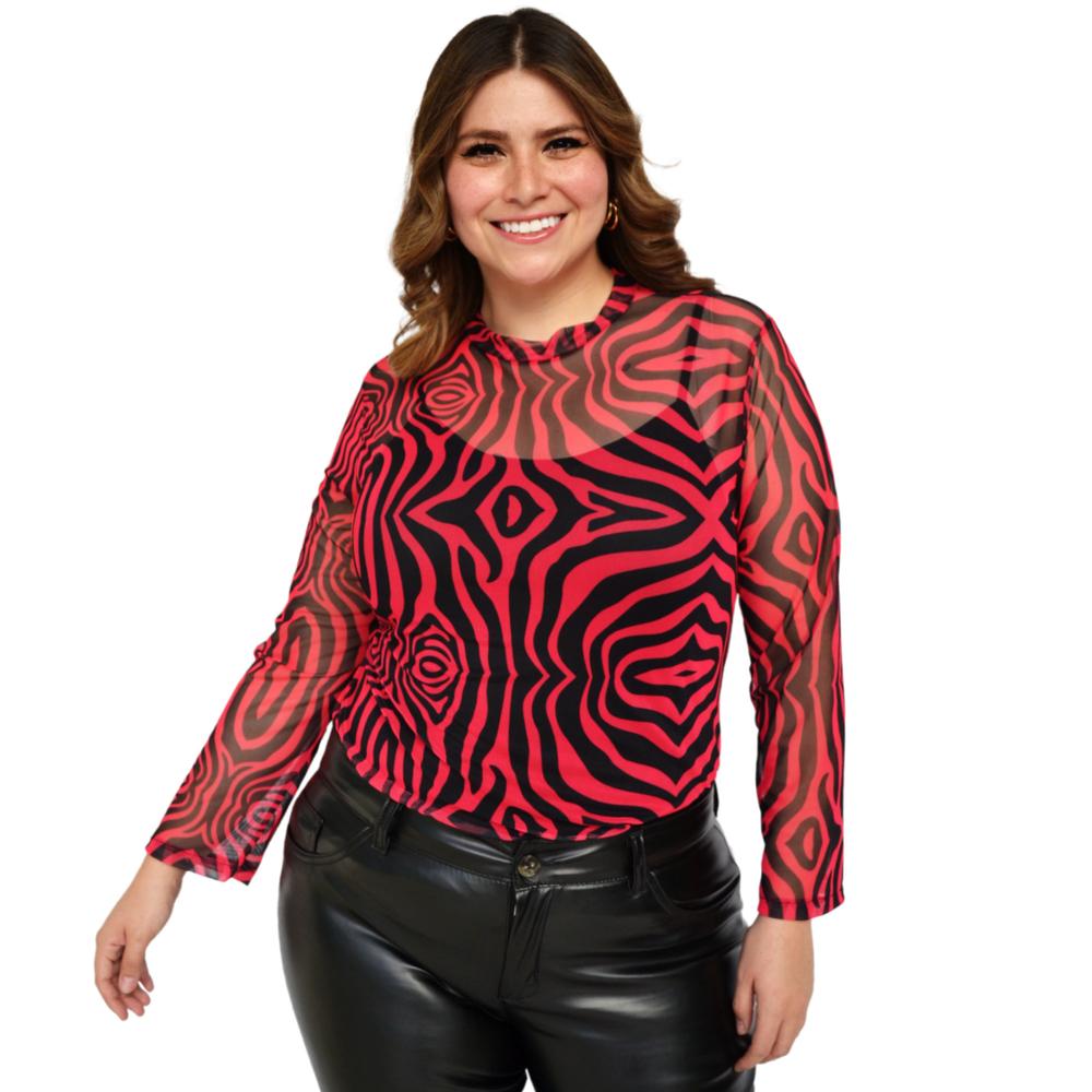 Foto 2 pulgar | Blusa Estampada de Mesh Roman Fashion BL-GR-1791-CEREZA color Rojo