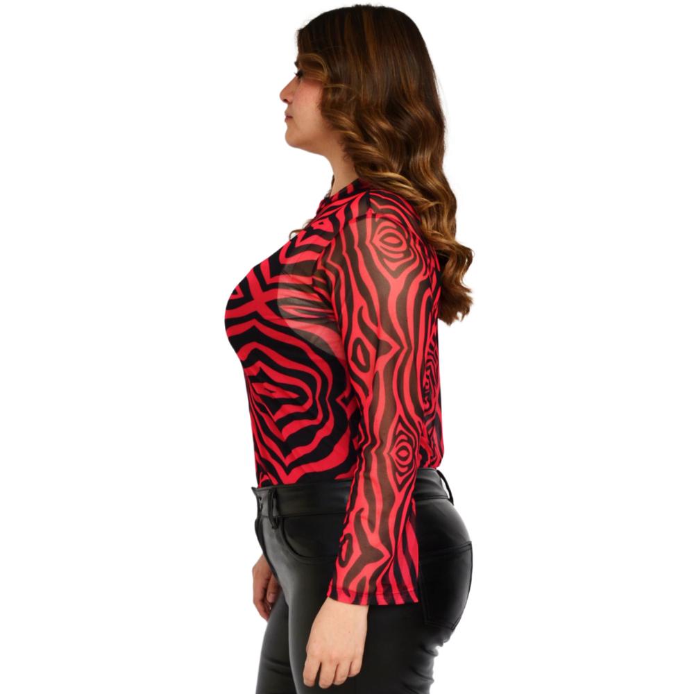 Foto 3 pulgar | Blusa Estampada de Mesh Roman Fashion BL-GR-1791-CEREZA color Rojo