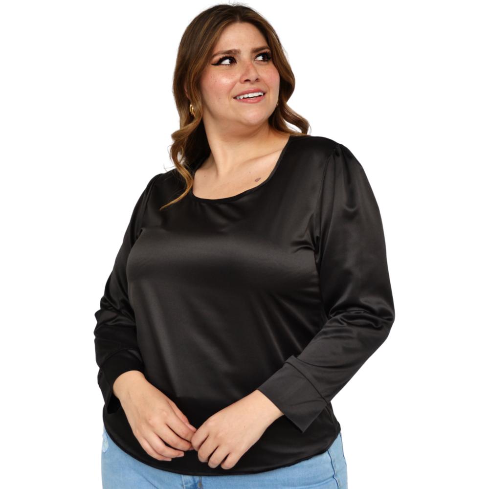 Foto 2 pulgar | Blusa de Satín Roman Fashion 2130 color Negro