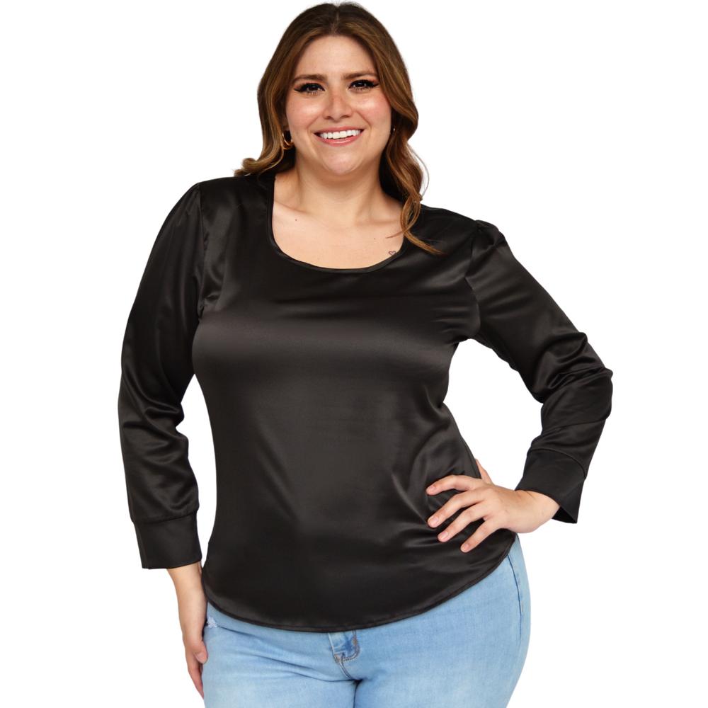 Foto 5 pulgar | Blusa de Satín Roman Fashion 2130 color Negro