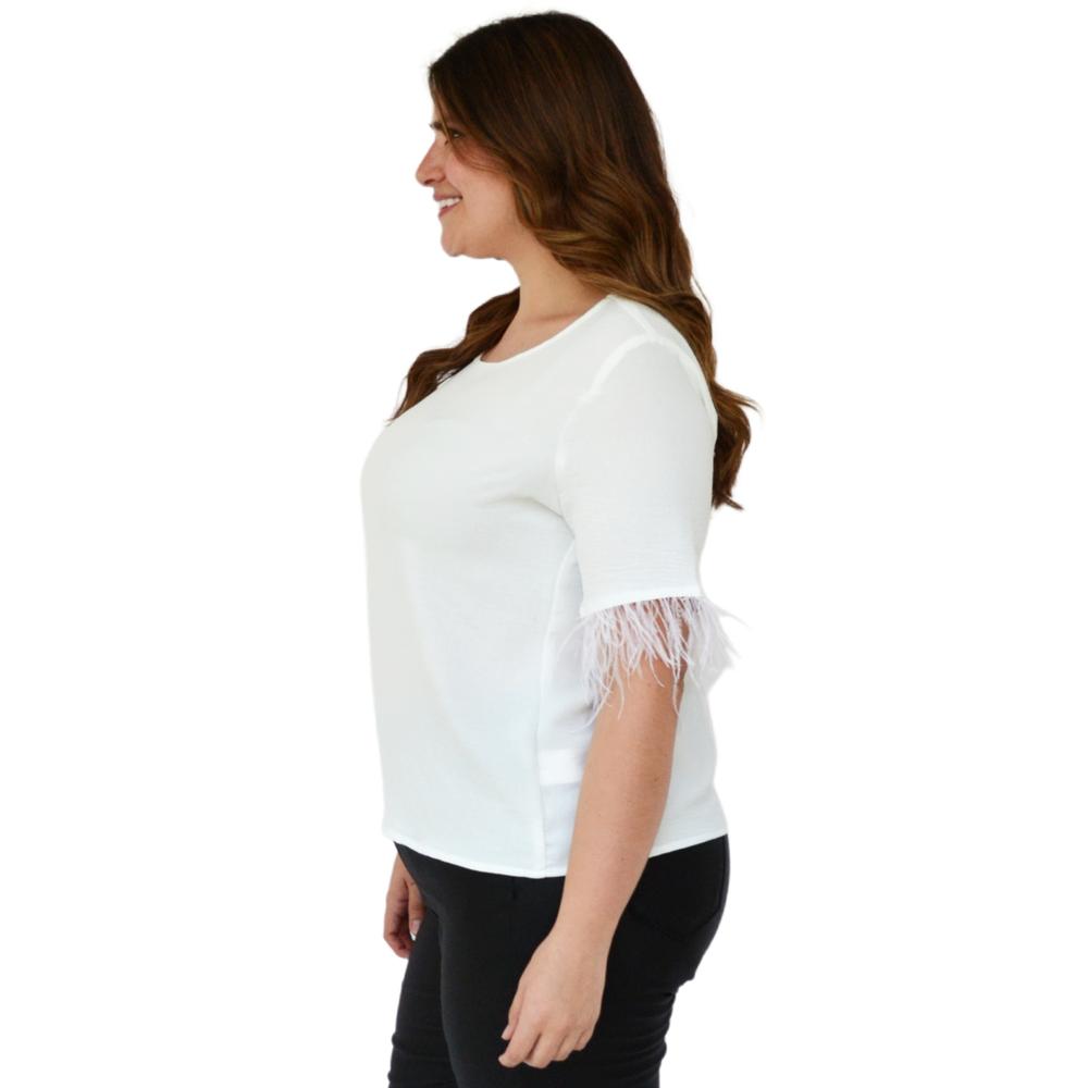 Foto 3 pulgar | Blusa con Plumas Roman Fashion 3870 color Hueso
