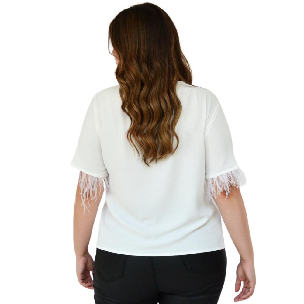 Foto 4 pulgar | Blusa con Plumas Roman Fashion 3870 color Hueso