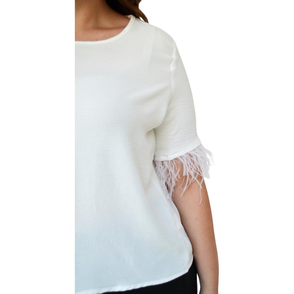 Foto 5 pulgar | Blusa con Plumas Roman Fashion 3870 color Hueso