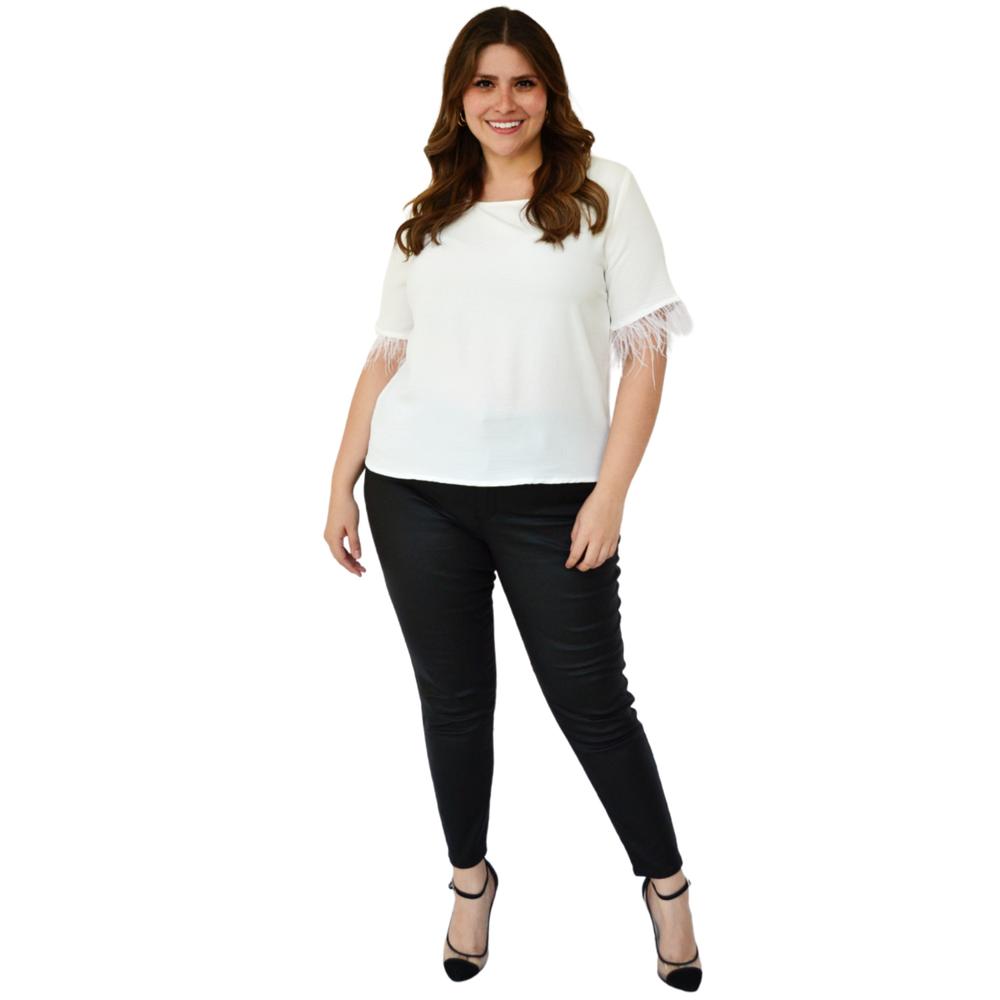 Foto 6 pulgar | Blusa con Plumas Roman Fashion 3870 color Hueso