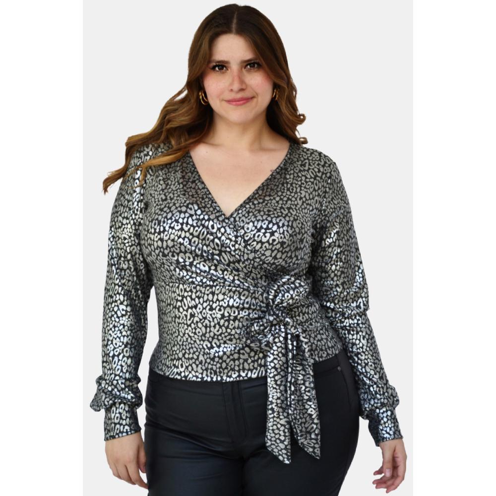 Foto 2 pulgar | Blusa Print Roman Fashion BL-GR-1758 Plateada Tallas Extras