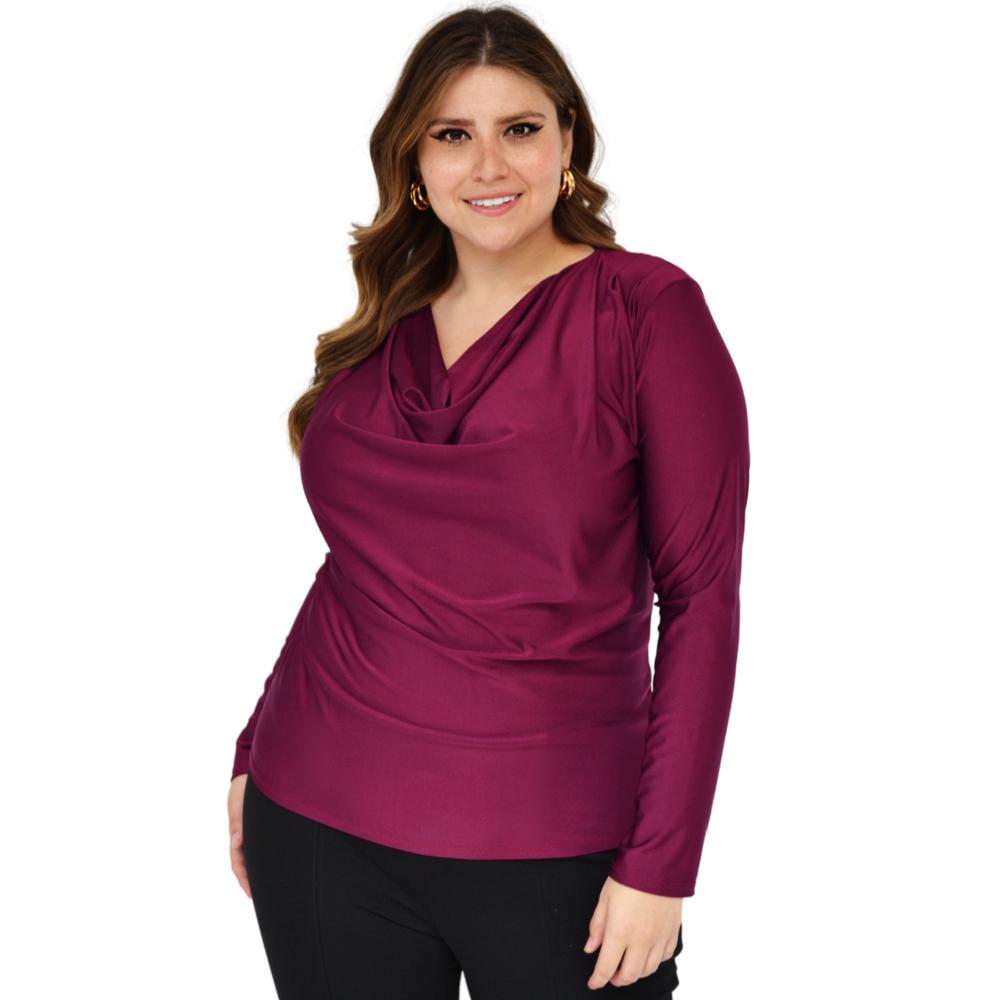Foto 2 pulgar | Blusa de Satín Roman Fashion 1787 color Vino