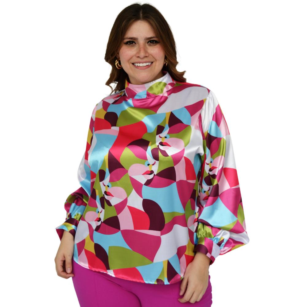 Blusa Cuello Alto ROMAN FASHION 1188 color Rosa Tallas Extras