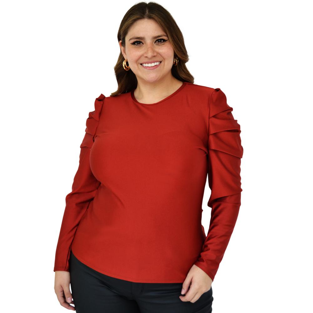 Foto 2 pulgar | Blusa de Manga Farol ROMAN FASHION 1800 color Rojo Tallas Extras