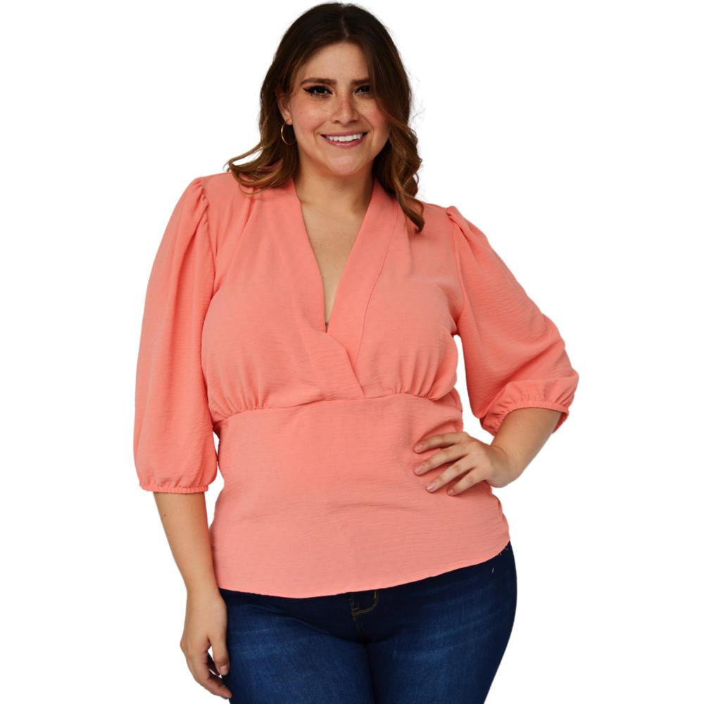 Blusa Escote Cruzado Roman Fashion 0115 color Naranja Talla Extra