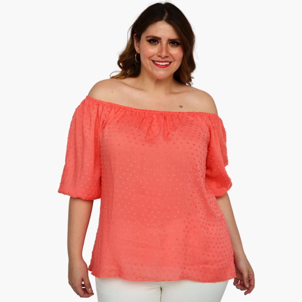 Foto 2 pulgar | Blusa Straple con Resorte Roman Fashion 1694 color Coral para Mujer