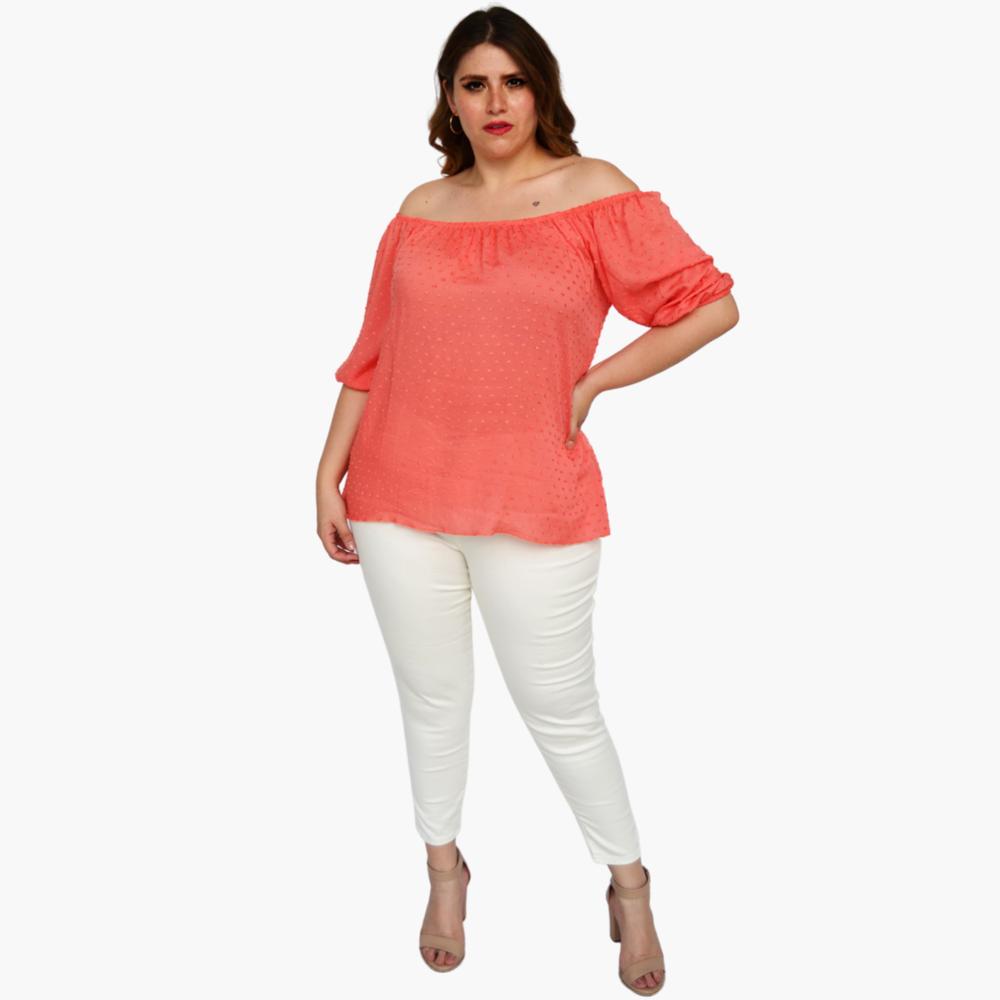 Foto 5 pulgar | Blusa Straple con Resorte Roman Fashion 1694 color Coral para Mujer