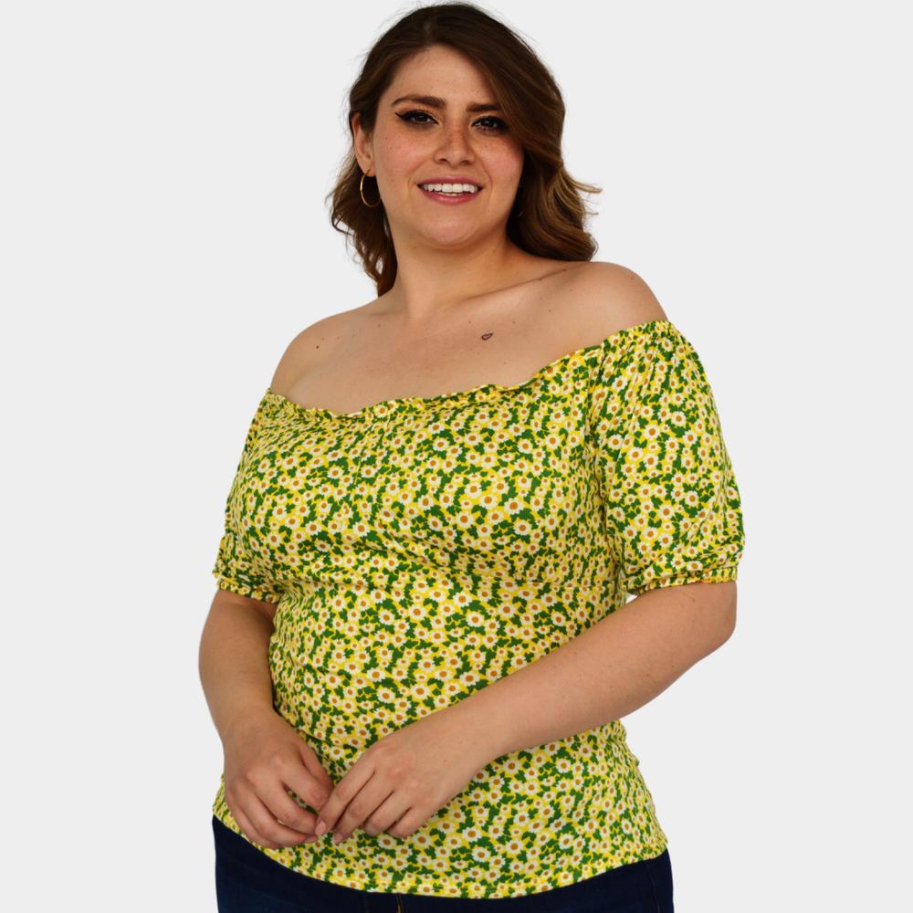 Foto 2 pulgar | Blusa Campesina Roman Fashion 1783 color Amarillo Talla Extra