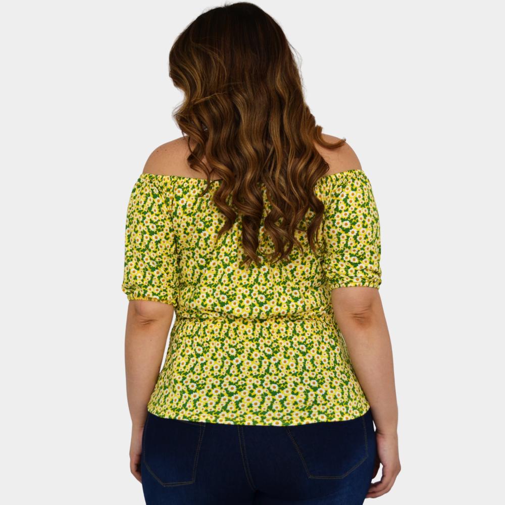 Foto 3 pulgar | Blusa Campesina Roman Fashion 1783 color Amarillo Talla Extra
