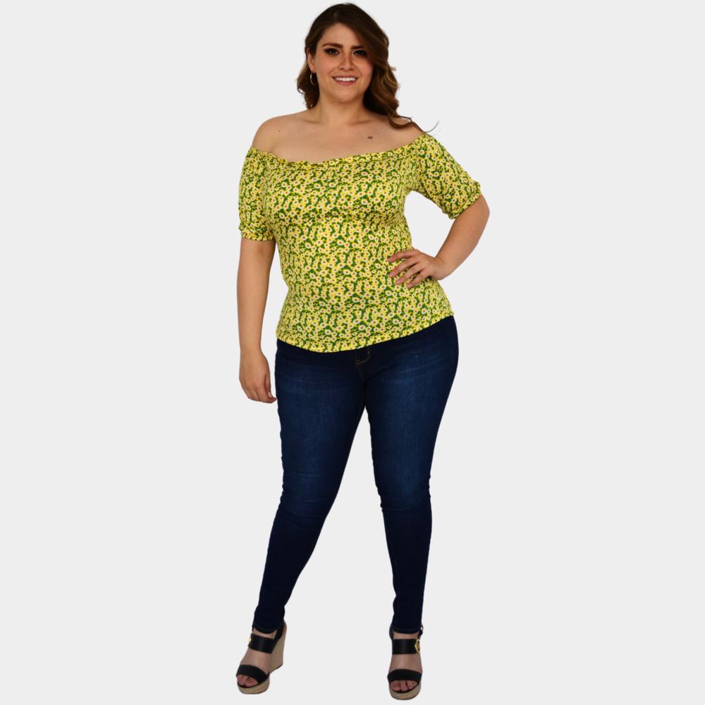 Foto 5 pulgar | Blusa Campesina Roman Fashion 1783 color Amarillo Talla Extra
