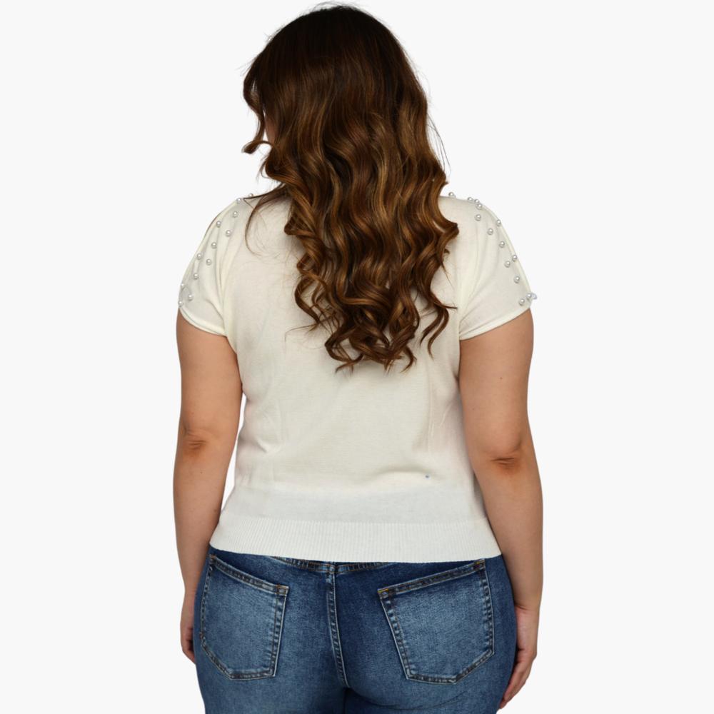 Foto 3 pulgar | Blusa Tejida ROMAN FASHION 2022 color Blanco con Perlas Talla Extra
