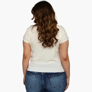 Foto 2 | Blusa Tejida ROMAN FASHION 2022 color Blanco con Perlas Talla Extra