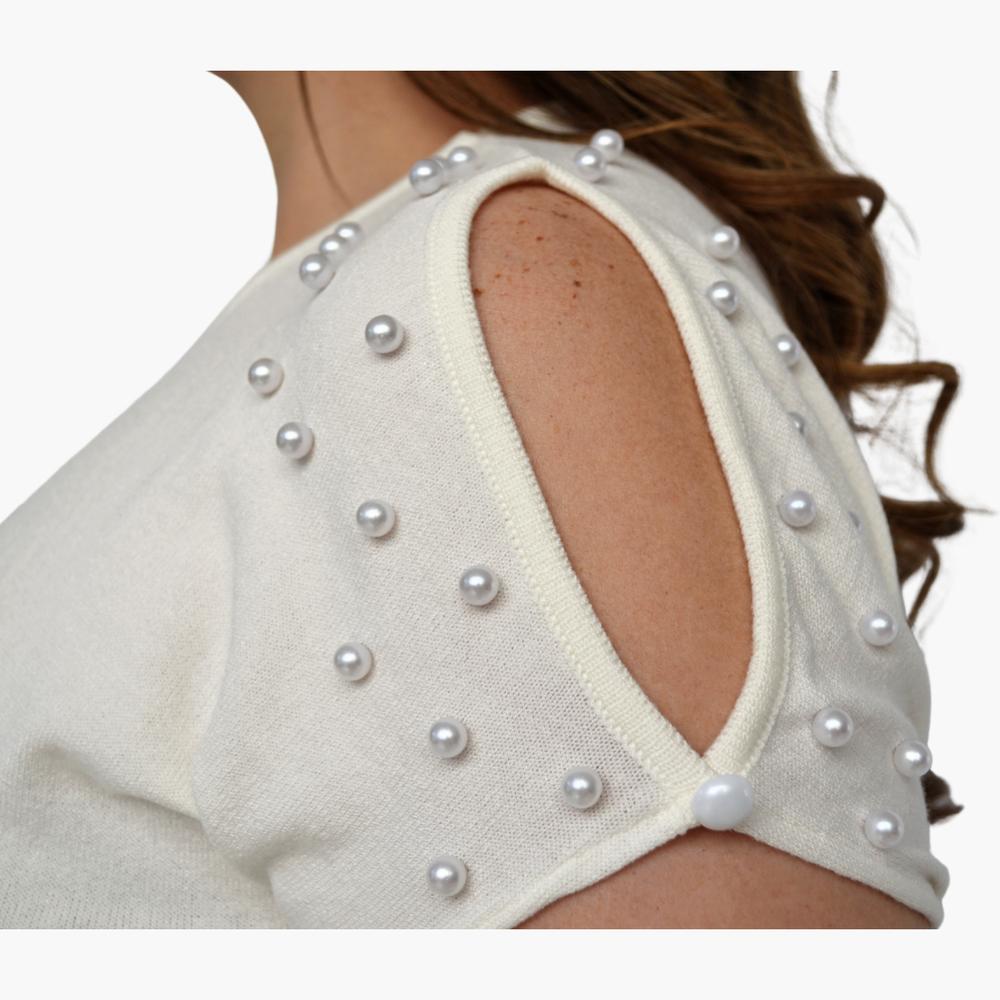 Foto 4 pulgar | Blusa Tejida ROMAN FASHION 2022 color Blanco con Perlas Talla Extra