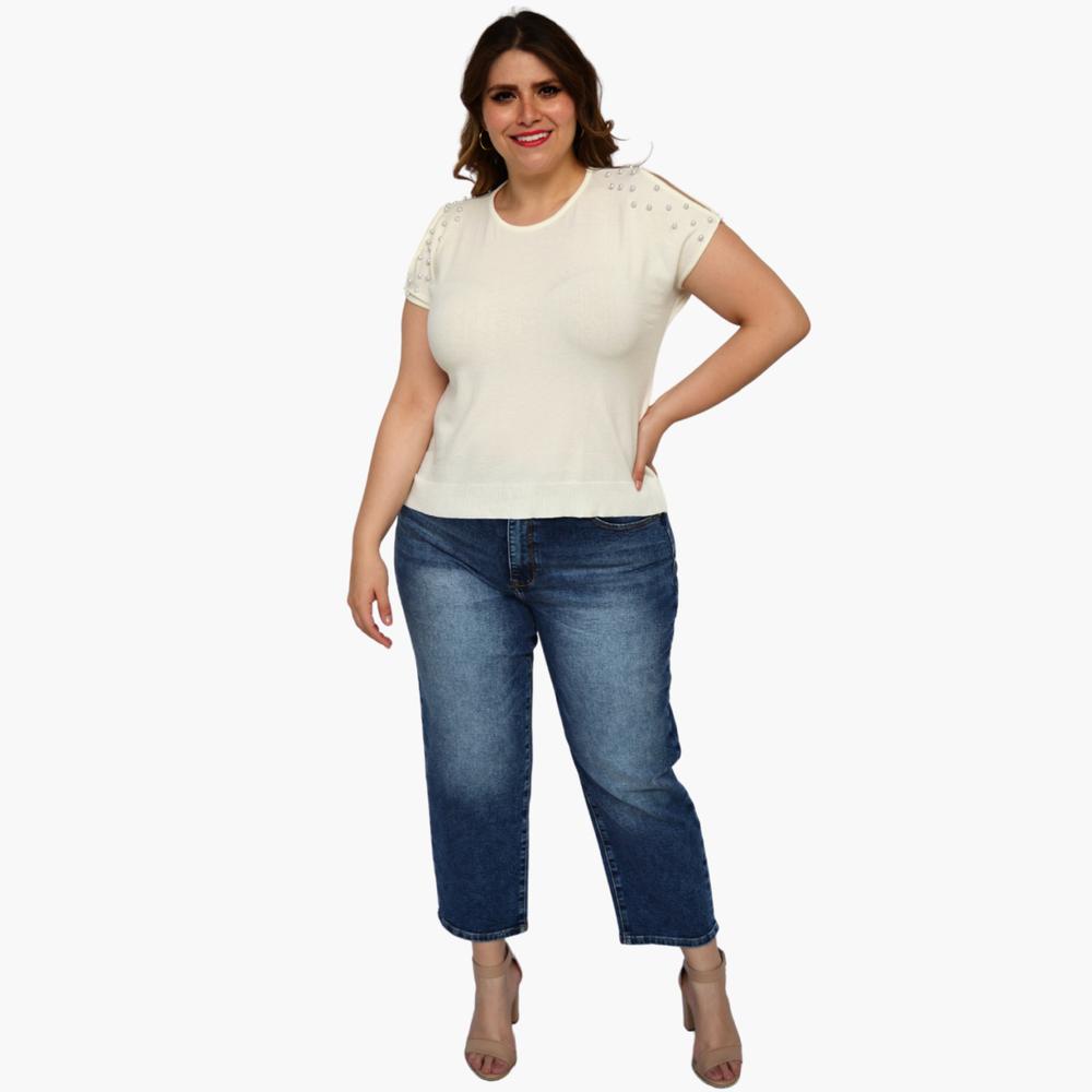 Foto 5 pulgar | Blusa Tejida ROMAN FASHION 2022 color Blanco con Perlas Talla Extra