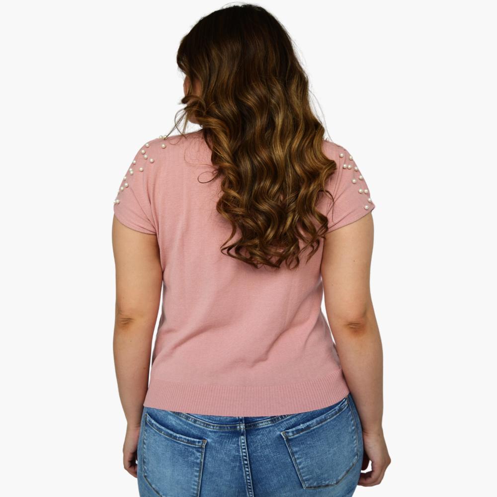 Foto 2 | Blusa ROMAN FASHION 2022 color Rosa Tejida con Perlas Talla Extra