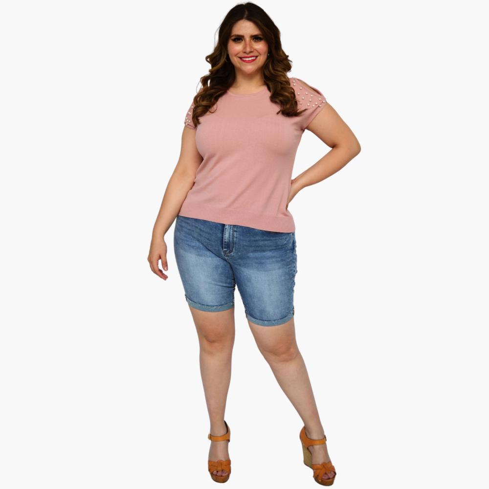 Foto 4 | Blusa ROMAN FASHION 2022 color Rosa Tejida con Perlas Talla Extra