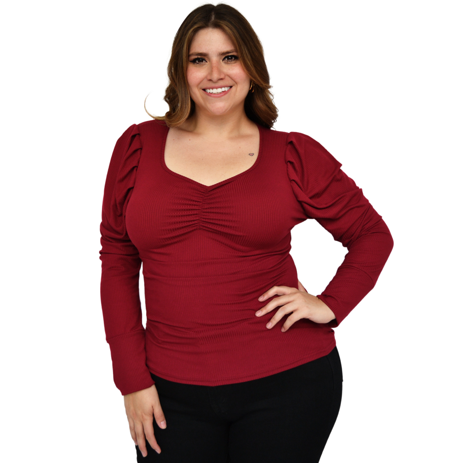 Foto 2 pulgar | Blusa Casual ROMAN FASHION 1785 color Vino Tallas Extras
