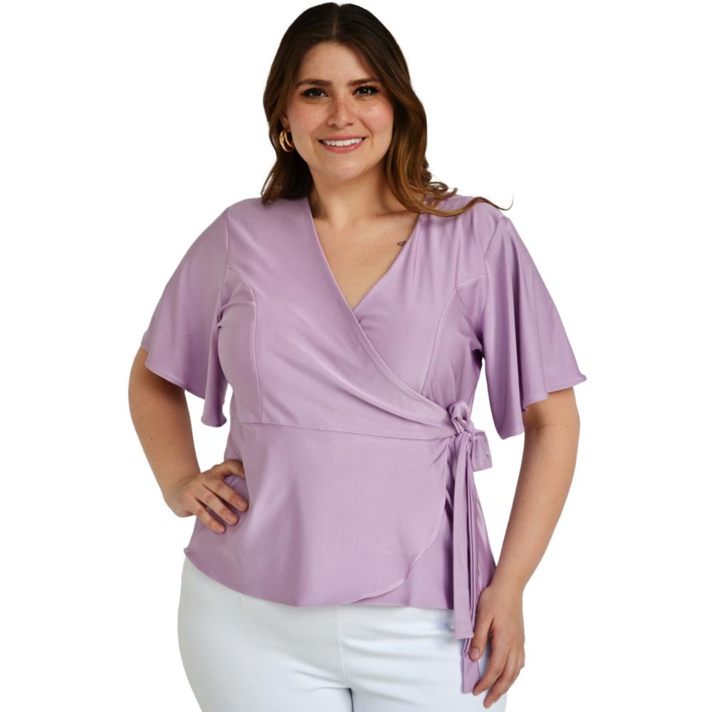 Foto 2 pulgar | Blusa Roman Fashion Manga 3/4 color Púrpura para Mujer