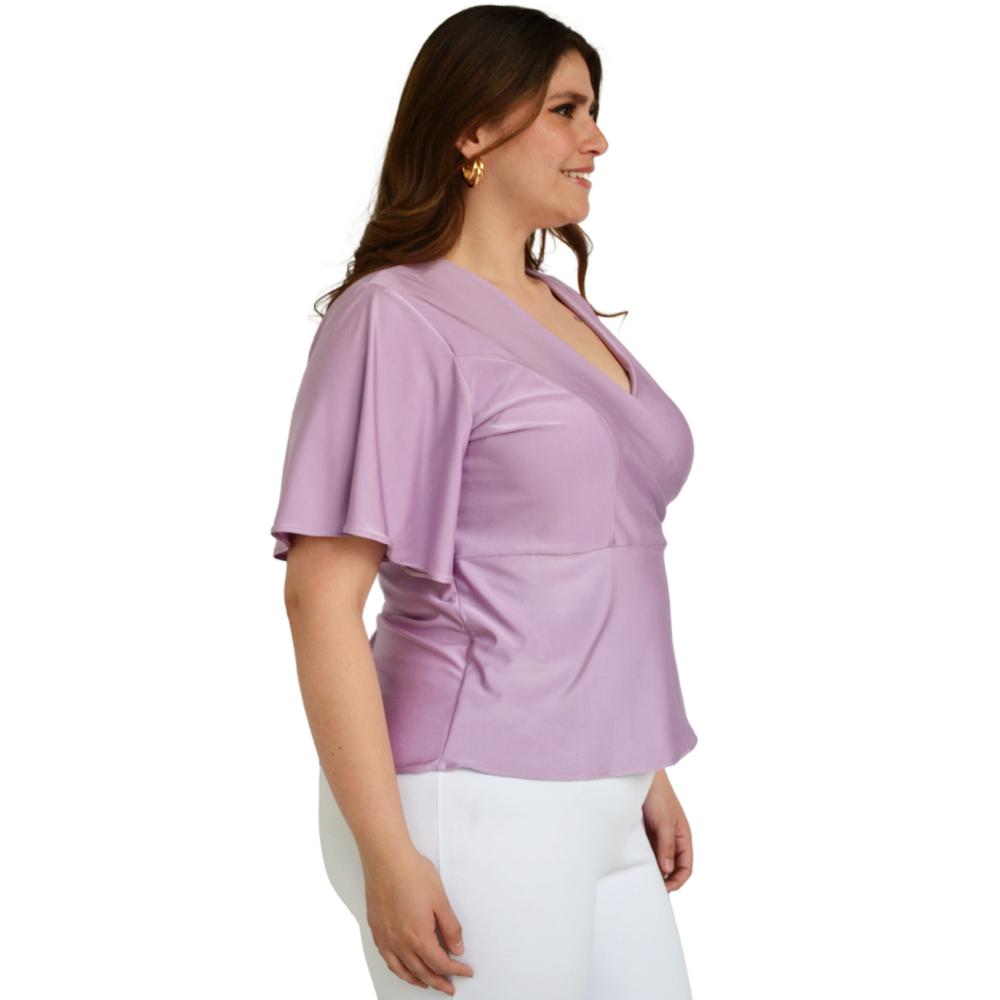 Foto 3 pulgar | Blusa Roman Fashion Manga 3/4 color Púrpura para Mujer
