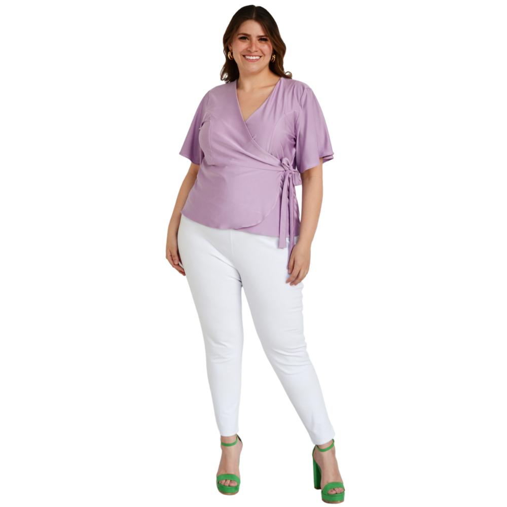 Foto 6 pulgar | Blusa Roman Fashion Manga 3/4 color Púrpura para Mujer