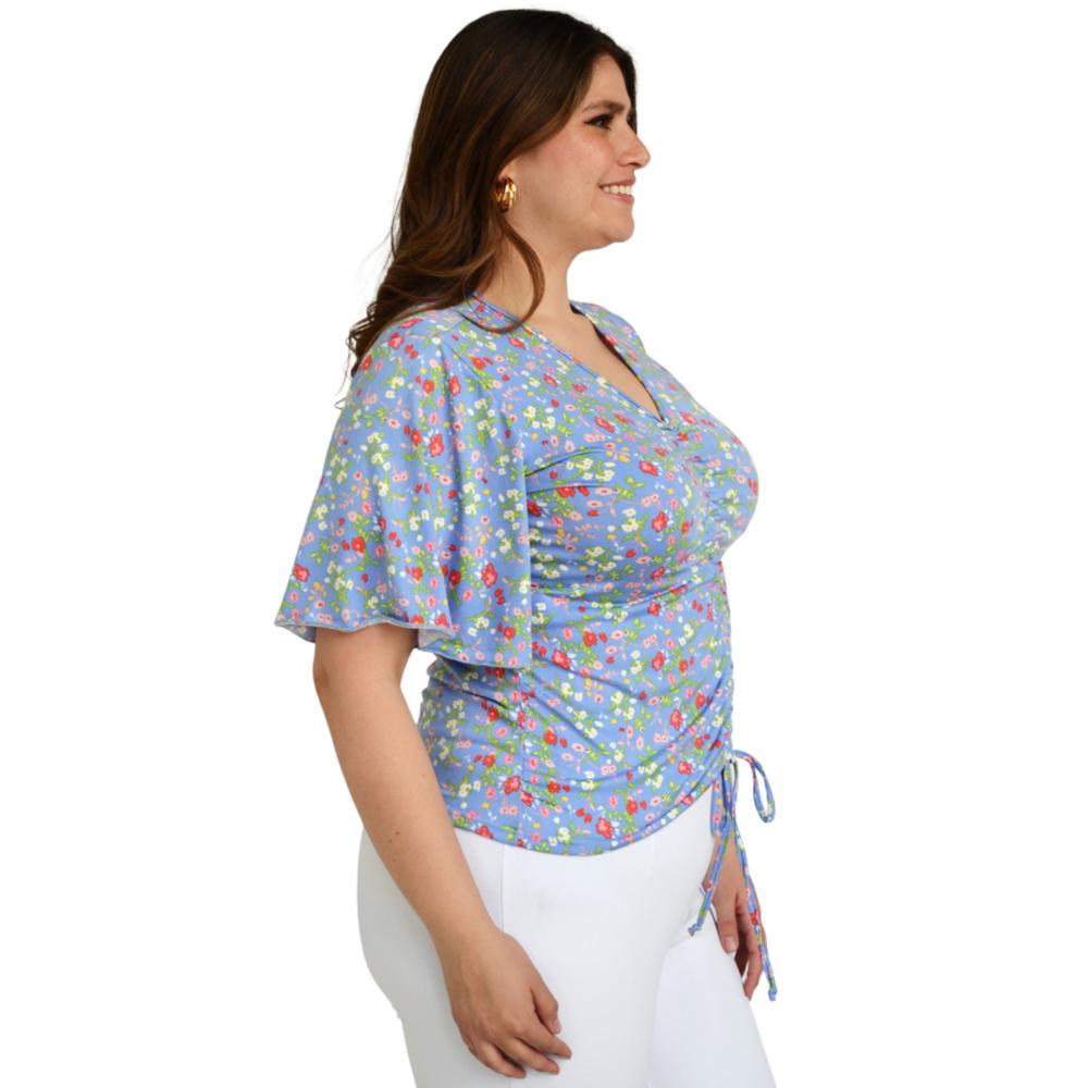 Foto 2 | Blusa Roman Fashion Manga 3/4 color Azul para Mujer