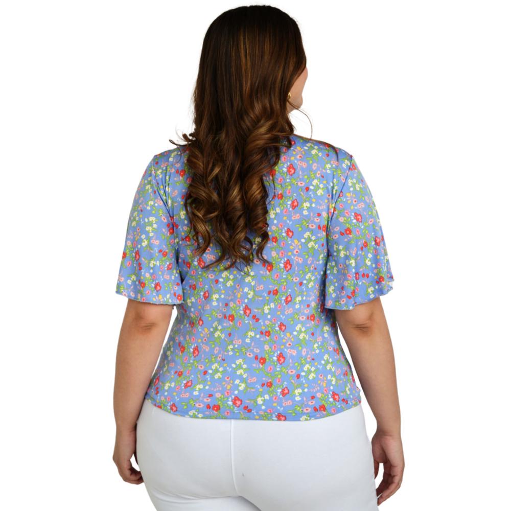 Foto 4 pulgar | Blusa Roman Fashion Manga 3/4 color Azul para Mujer