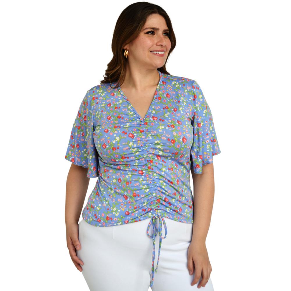 Foto 5 pulgar | Blusa Roman Fashion Manga 3/4 color Azul para Mujer