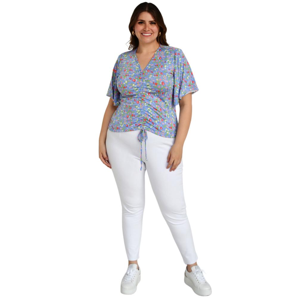 Foto 6 | Blusa Roman Fashion Manga 3/4 color Azul para Mujer