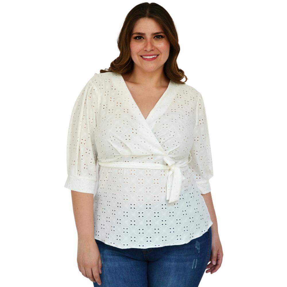 Blusa Roman Fashion Manga 3/4 color Blanco para Mujer