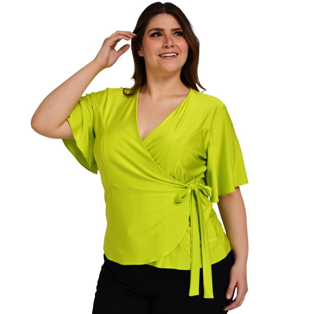 Foto 3 pulgar | Blusa Roman Fashion Manga 3/4 color Verde para Mujer