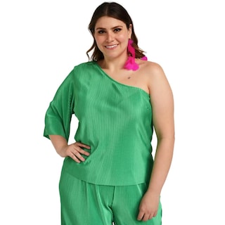 Foto 1 | Blusa de un Hombro Roman Fashion color Verde para Mujer