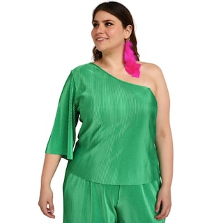 Foto 4 | Blusa de un Hombro Roman Fashion color Verde para Mujer