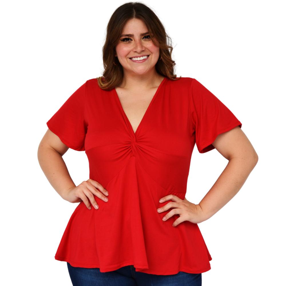 Foto 2 pulgar | Blusa Corte A Roman Fashion Tallas Extras color Rojo