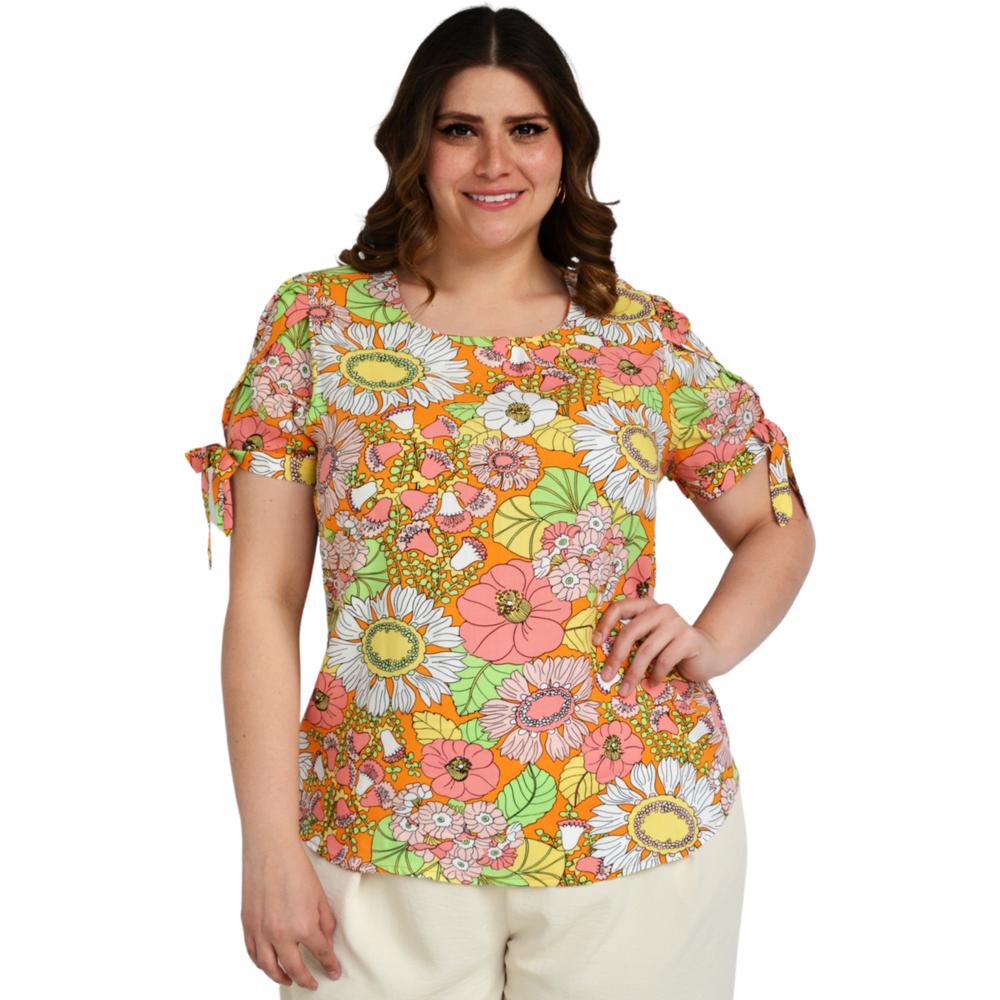 Foto 2 pulgar | Blusa Estampada Roman Fashion Tallas Extras color Naranja