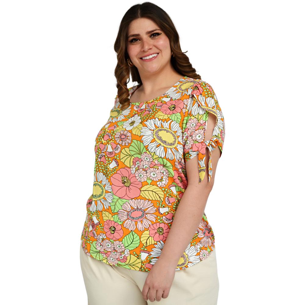 Foto 3 pulgar | Blusa Estampada Roman Fashion Tallas Extras color Naranja