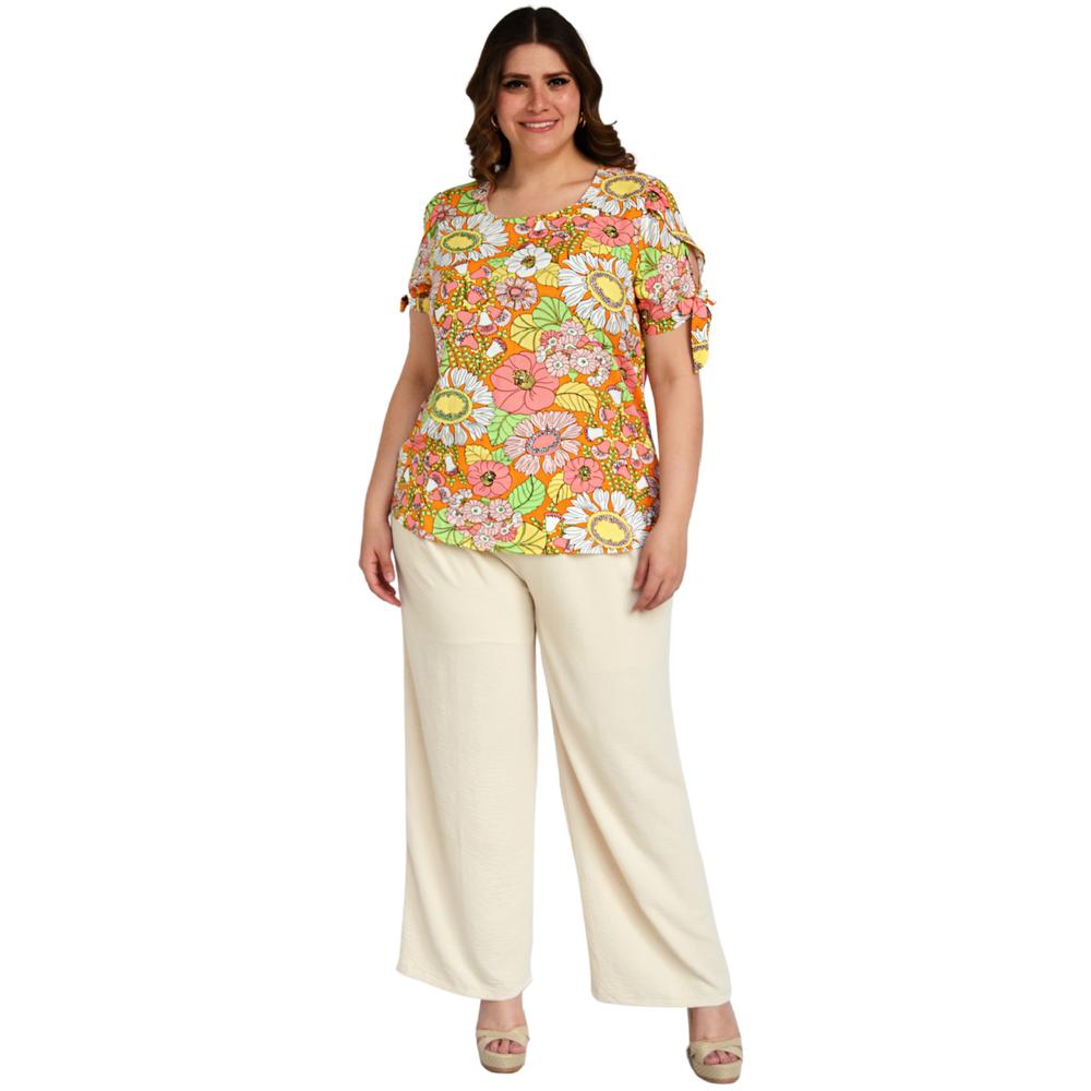 Foto 6 pulgar | Blusa Estampada Roman Fashion Tallas Extras color Naranja