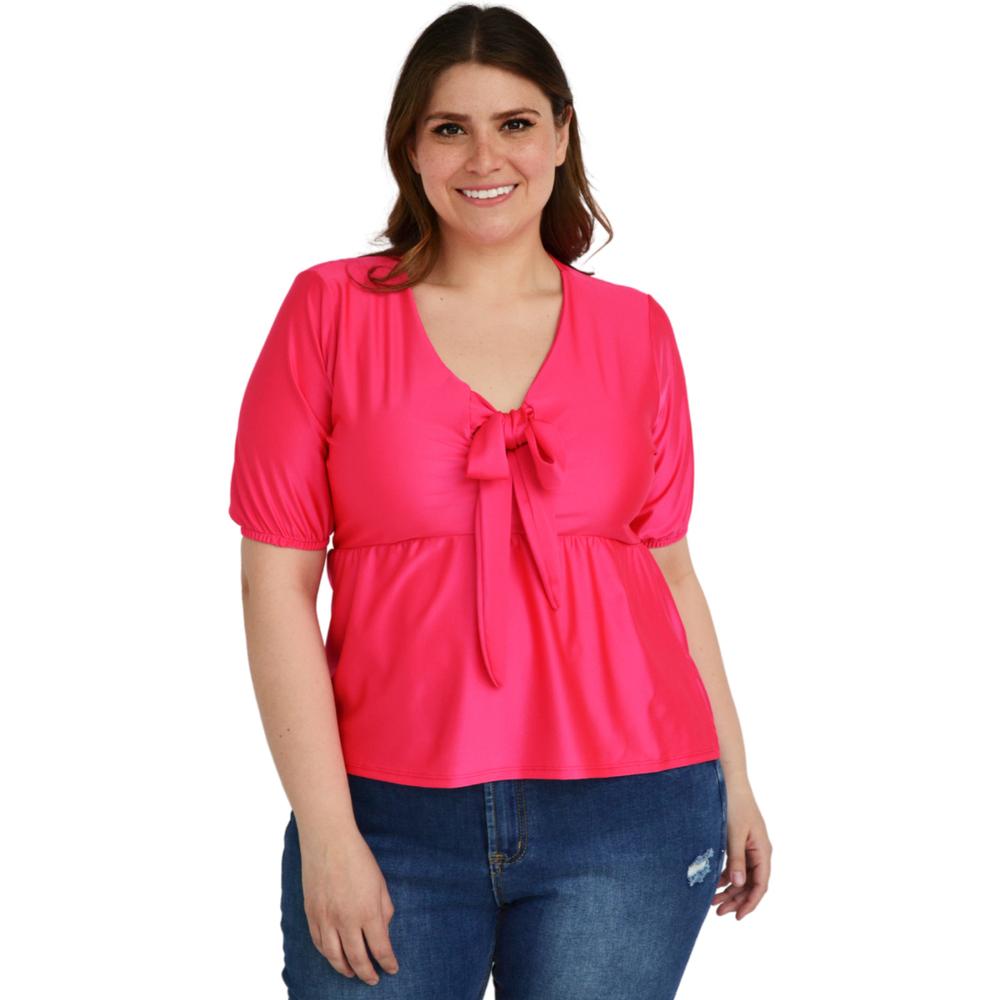 Blusa Con Moño En Escote Roman Fashion Tallas Extras color Rosa