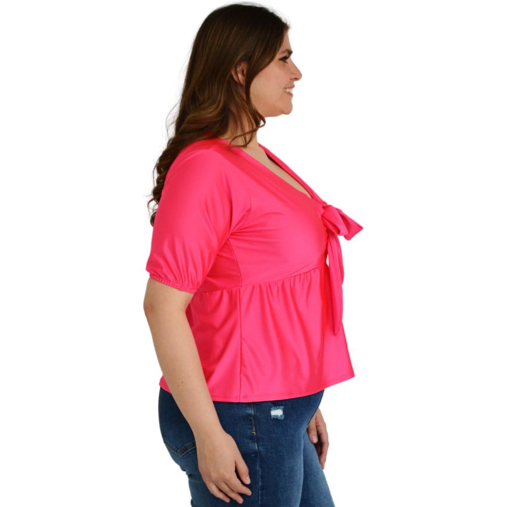 Foto 2 | Blusa Con Moño En Escote Roman Fashion Tallas Extras color Rosa