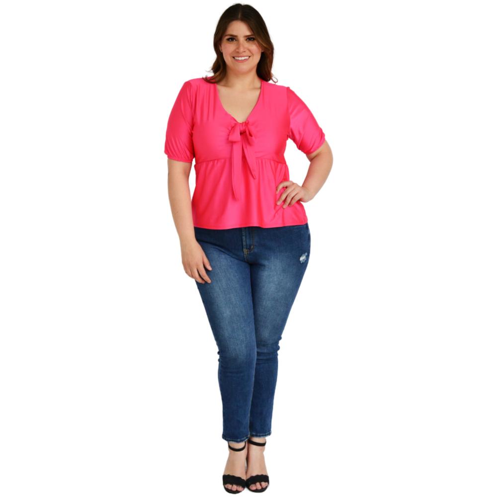 Foto 5 | Blusa Con Moño En Escote Roman Fashion Tallas Extras color Rosa