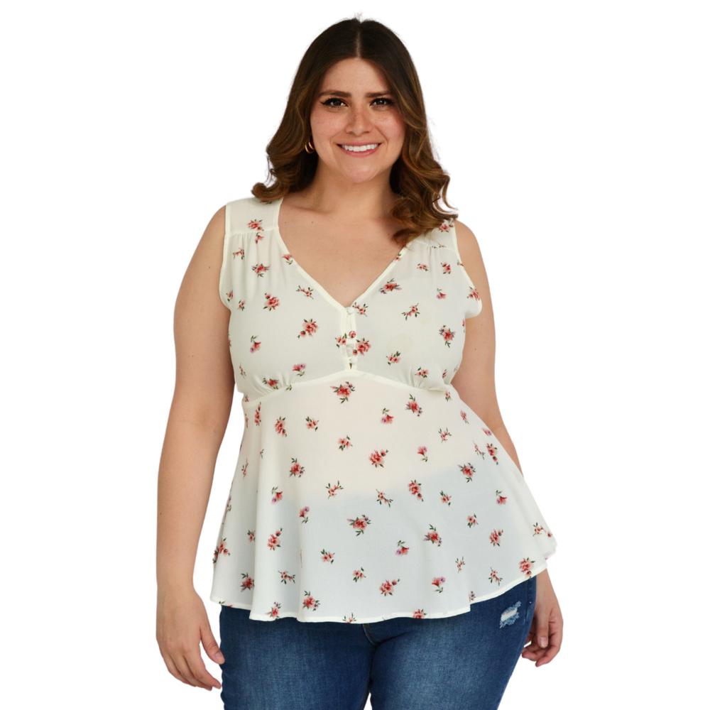 Foto 2 pulgar | Blusa Línea A Zenobia Tallas Extras 10957 color Blanco Floreado