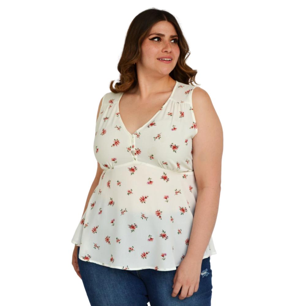 Foto 4 pulgar | Blusa Línea A Zenobia Tallas Extras 10957 color Blanco Floreado