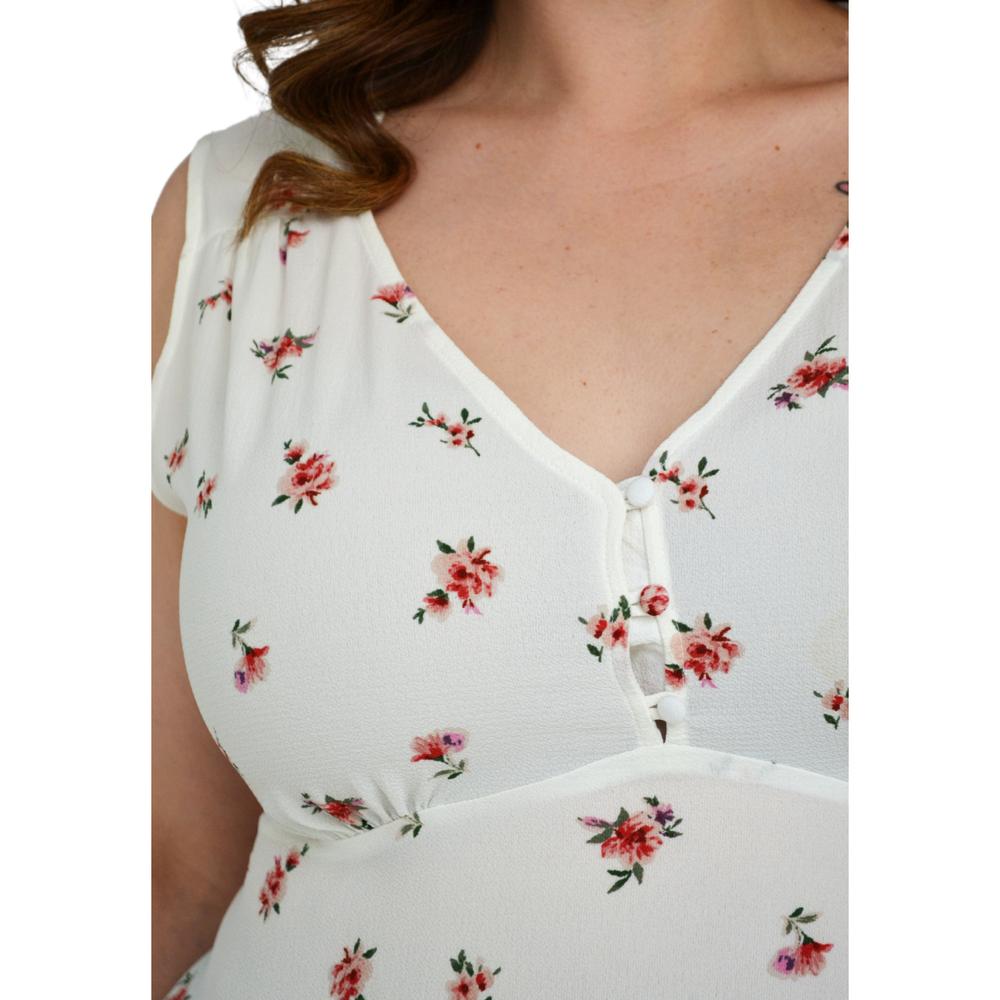 Foto 6 pulgar | Blusa Línea A Zenobia Tallas Extras 10957 color Blanco Floreado