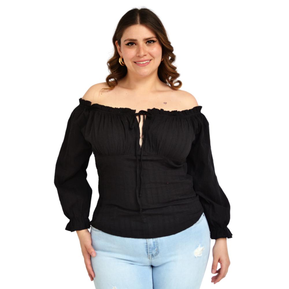 Blusa Zenobia 11413 Escote Campesino Tallas Extras color Negro